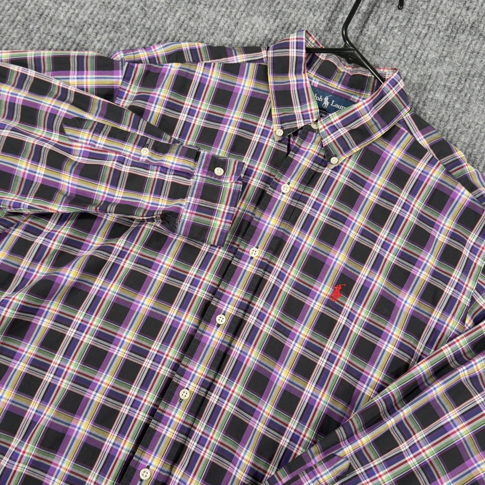 Ralph Lauren Shirt Mens Large Purple‎ Green Plaid Classic Fit Button Down Casual